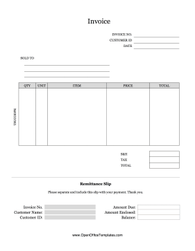 Invoice With Product Remittance Slip OpenOffice Template