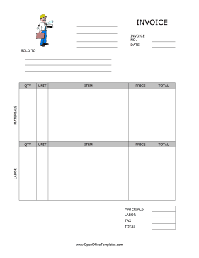 Invoice for Contractor OpenOffice Template