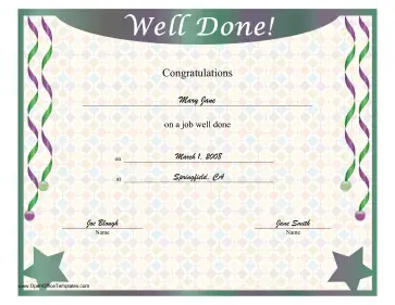 Job Well Done Certificate OpenOffice Template