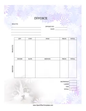 Kitten Invoice OpenOffice Template