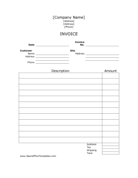 Lined Commercial Invoice OpenOffice Template