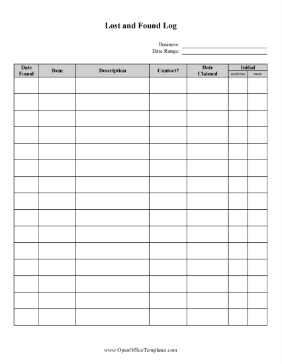 Lost And Found Items Log OpenOffice Template
