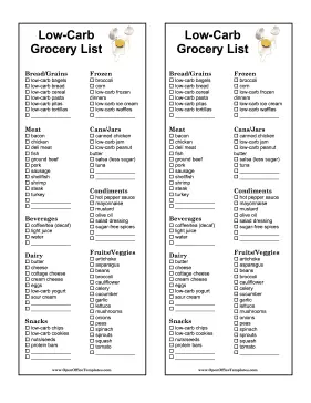 Low-Carb Diet Shopping List OpenOffice Template