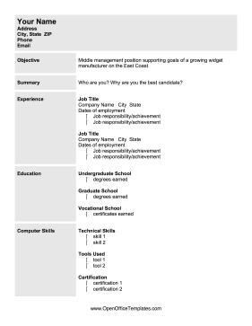 Manager Resume OpenOffice Template