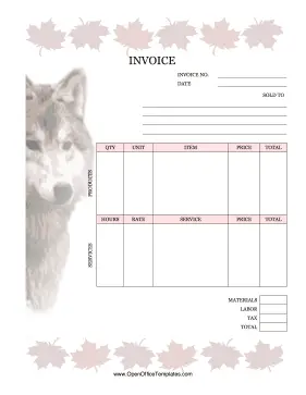 Maple Leaves And Wolf Invoice OpenOffice Template