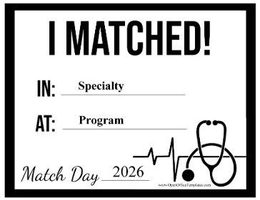 Match Day Medical Residency Card OpenOffice Template