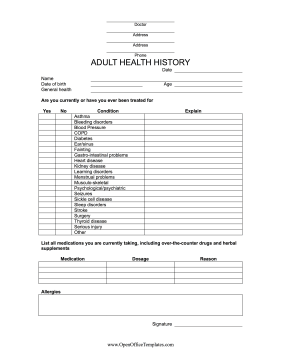 Medical History Form OpenOffice Template