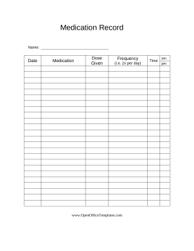 Medication Log OpenOffice Template