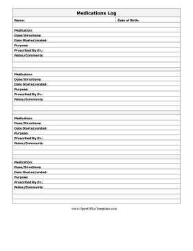 Medications Log OpenOffice Template