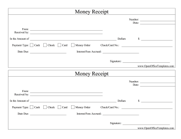 Money Cash Receipts OpenOffice Template