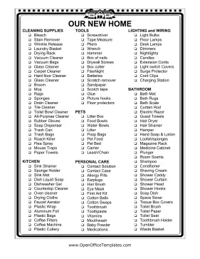 New House Inventory List OpenOffice Template