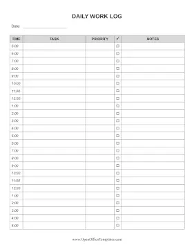 One-Day Work Log OpenOffice Template