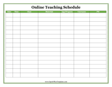 Online School Schedule OpenOffice Template