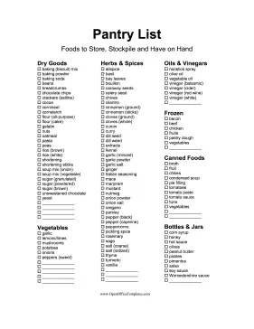 Pantry Inventory Checklist OpenOffice Template