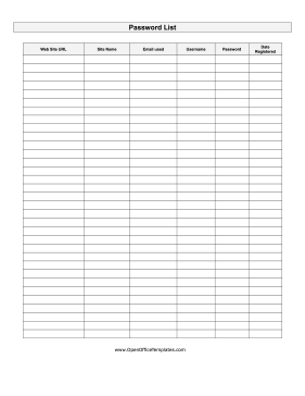 Password Tracker OpenOffice Template