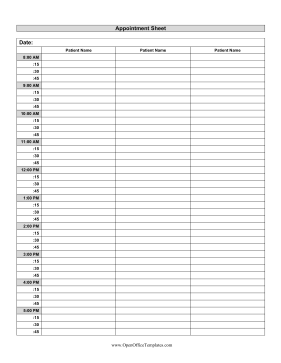 Patient Appointment Log OpenOffice Template