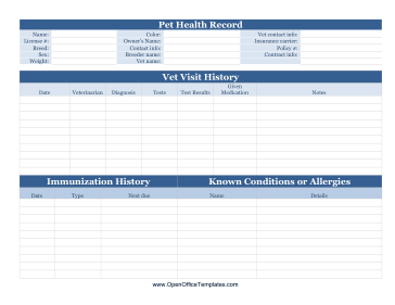 Pet Health Record OpenOffice Template