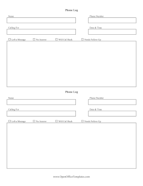 Phone Calls And Messages Record OpenOffice Template