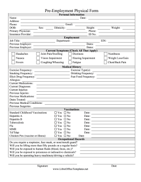 Physical Assessment For Job OpenOffice Template