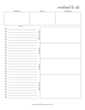 Planner For Weekends OpenOffice Template