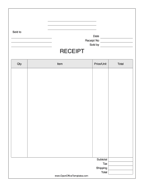 Product Receipt for Business OpenOffice Template
