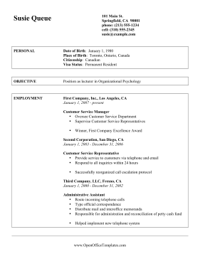 Professional CV OpenOffice Template