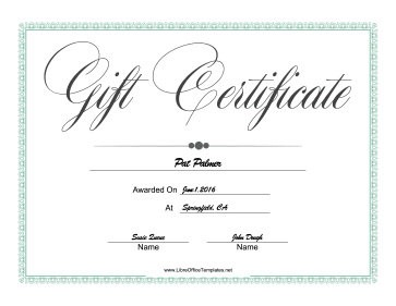 Professional Gift Certificate OpenOffice Template