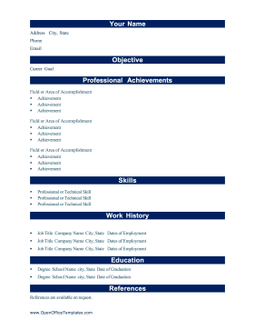 Professional Resume Blue OpenOffice Template