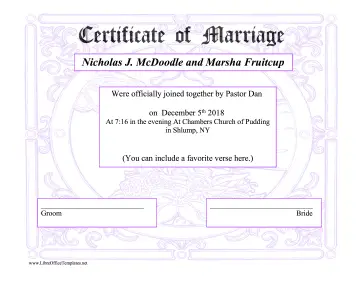 Purple Marriage Certificate OpenOffice Template
