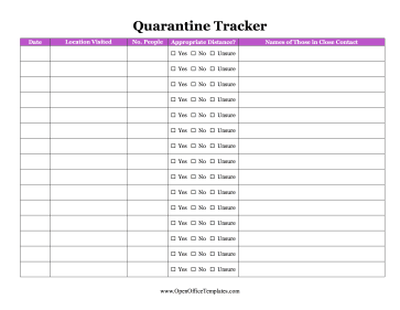 Quarantine Log OpenOffice Template