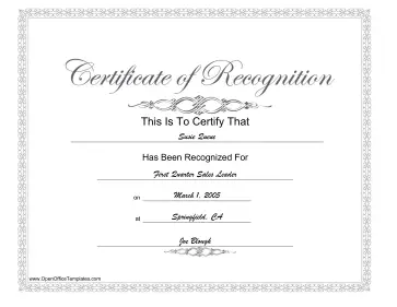 Recognition Award OpenOffice Template