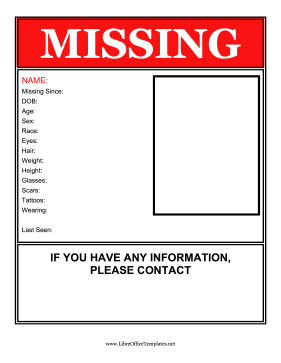 Red Missing Person Flyer OpenOffice Template