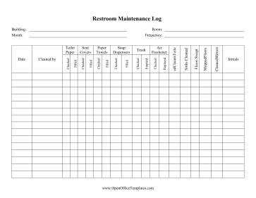 Restroom Maintenance Log OpenOffice Template