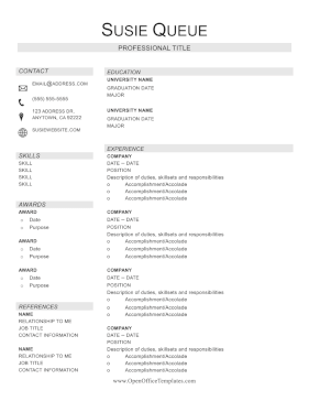 Resume With Contact Icons OpenOffice Template