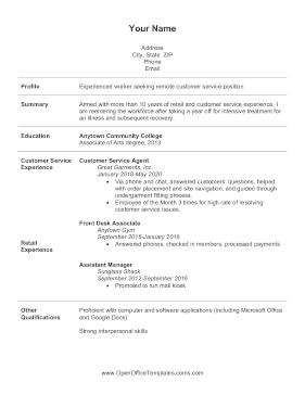Returning To Work After Being Sick Resume OpenOffice Template