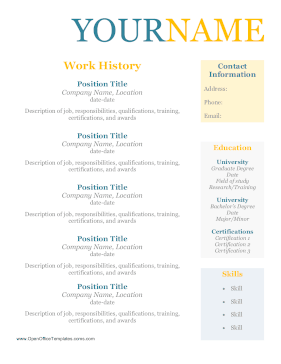 Reverse Work History Resume OpenOffice Template