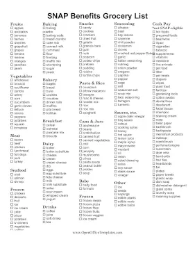 SNAP Shopping List OpenOffice Template