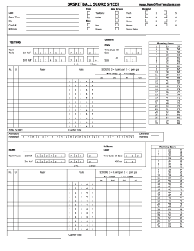 Score Card Basketball OpenOffice Template