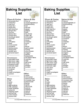 Shopping List Baking Supplies OpenOffice Template