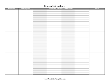 Shopping List By Store OpenOffice Template