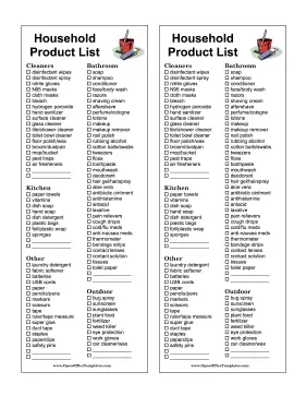 Shopping List Household Products OpenOffice Template