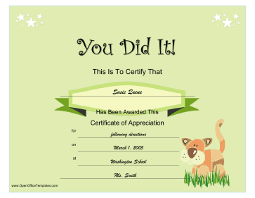 Stuffed Animal Certificate OpenOffice Template