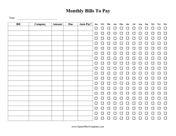 To Do Monthly Bills OpenOffice Template