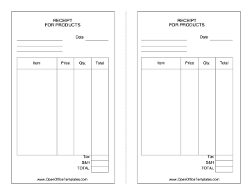 Two Receipts For Products OpenOffice Template