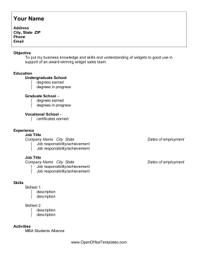 University Student Resume OpenOffice Template