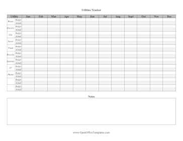 Utilities Cost And Budget Tracker OpenOffice Template
