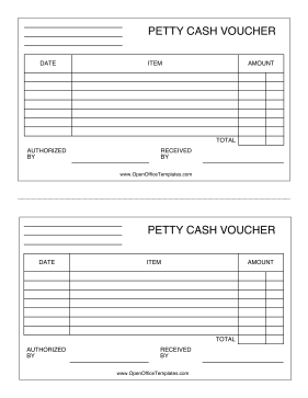 Voucher for Petty Cash OpenOffice Template