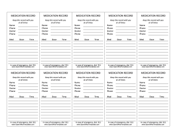 Wallet-Sized Medication Cards OpenOffice Template