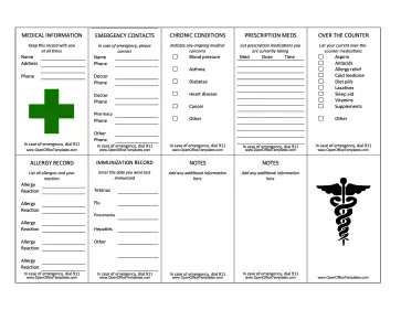 Wallet Medical Information Card OpenOffice Template
