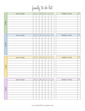 Weekly Family To Do List OpenOffice Template